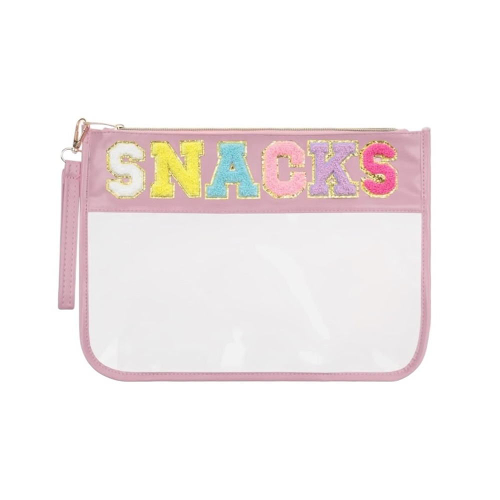 ✨BNWT - Large “SNACKS” Varsity Letter Zipper Clear Pouch✨